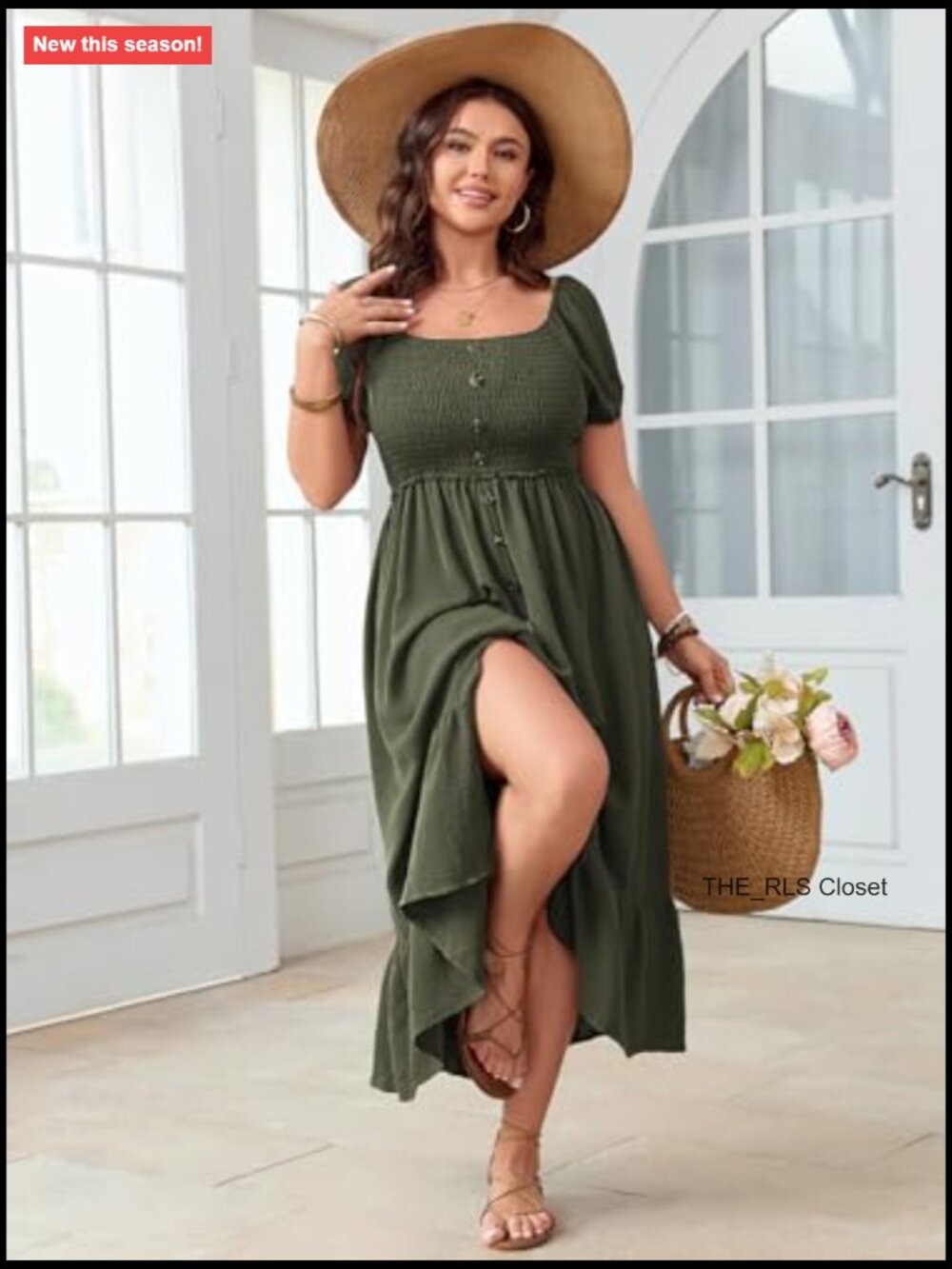 Plus Size Lightweight Blend Maxi Dress with Smocked Back and Square Neck - Picture 3 of 6